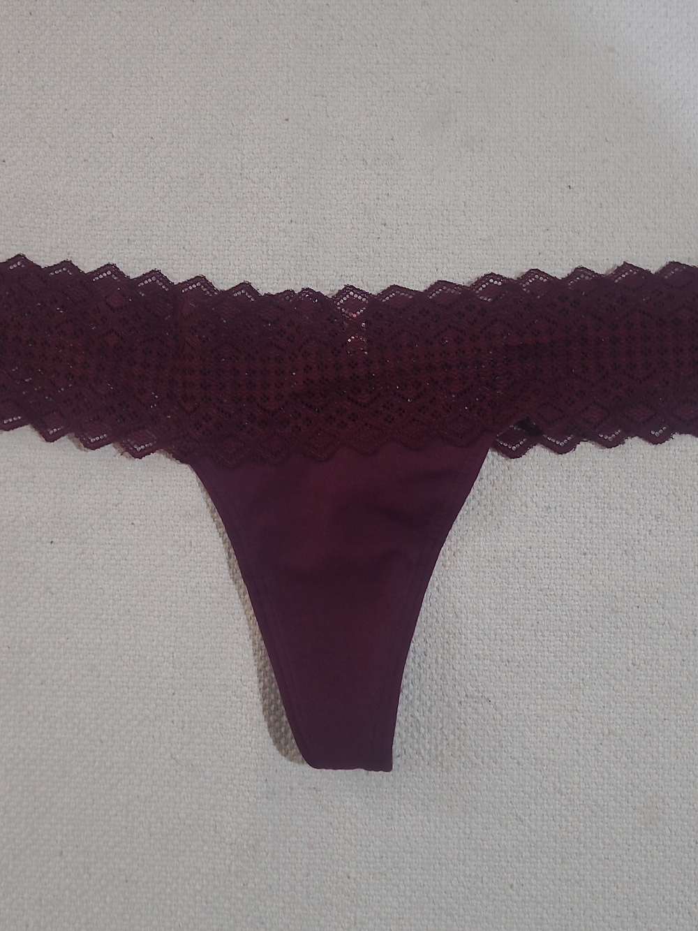 PINK Victoria's Secret Lace-Trim Thong - Wine
